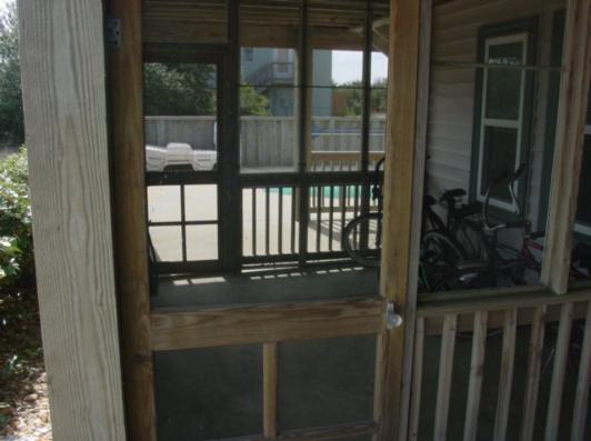 An outside screened porch to cool off with no bugs...!  Also our bikes are kept here
